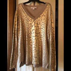 Michael Kors Petite Med Gold Animal Print Sweater